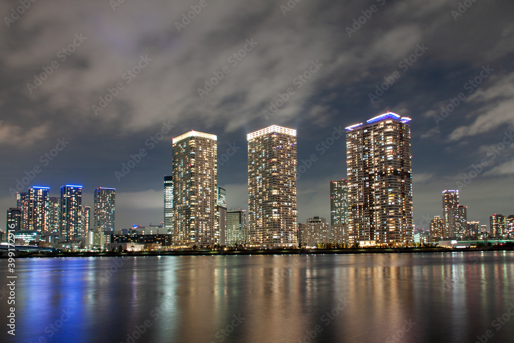 Illuminated high rise residential buildings in the night