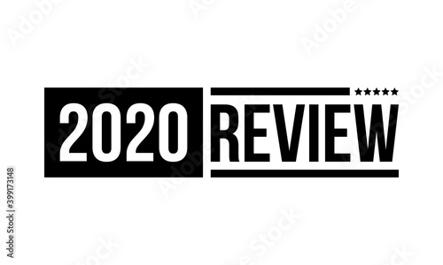 2020 review with five stars, black vector icon isolated on white background