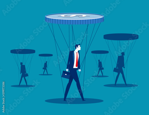 Businessman is controlled by money. Slave of money. Vector illustration business concept