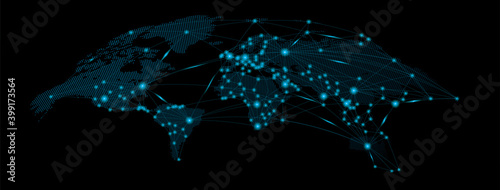 World map with curve  3d. Global social network. Future. Vector. Blue futuristic background with planet Earth. Internet and technology. geometric background.light point.light line.