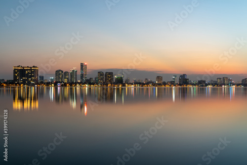 Hanoi cityscape at twilight at West Lake (Ho Tay) © Hanoi Photography