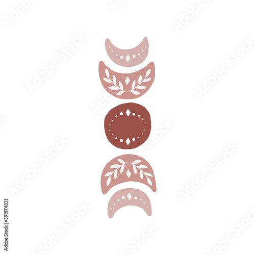 Moon phases vector illustration. Abstract neutral modern print, aesthetic wall art, boho decor. Magic, astrology, alchemy concept. Mid century minimalist poster.