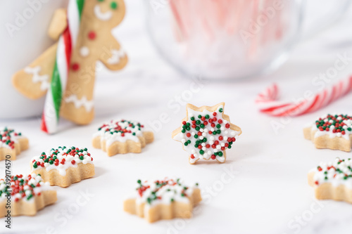 Christmas butter snowflake icing cookies with sprinkles decoration