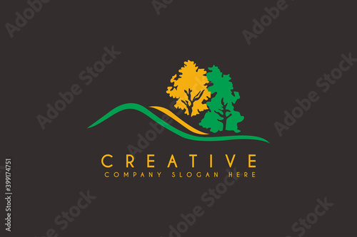 simple modern landscape mountain, hills logo design illustration