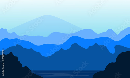 Beauty vector nature scenery with tree and mountain. City vector