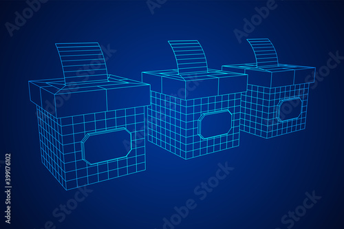 Ballot box with Ballot paper. Wireframe mesh