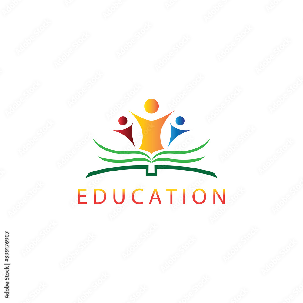 Fototapeta premium education logo outline illustration book and child color design vector template