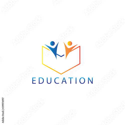 education logo outline illustration book and child color design vector template