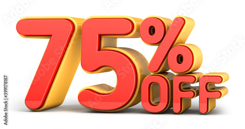 Red and yellow text, 75% off isolated on white background. Off 75 percent. Sales concept. 3d illustration. photo