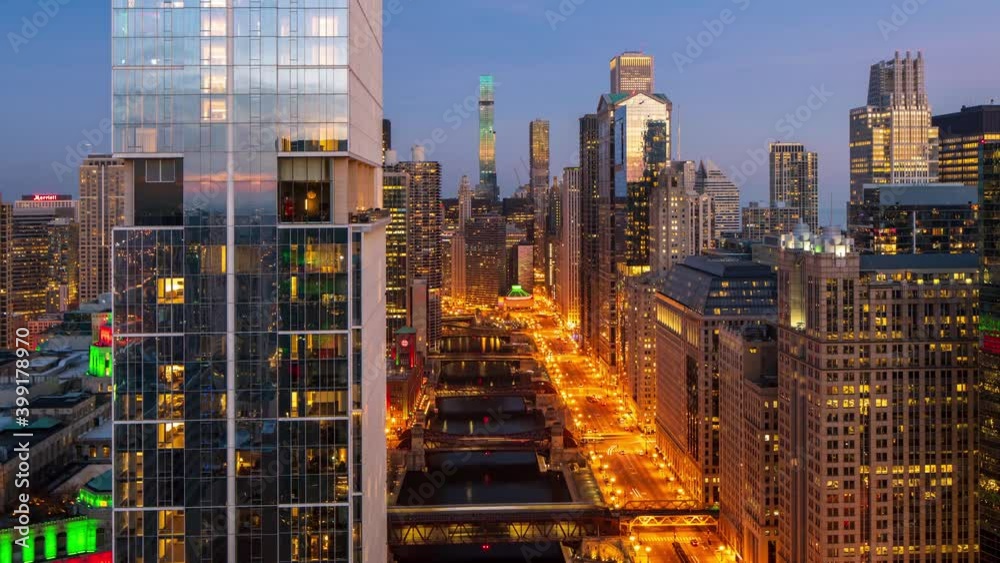 Chicago Cityscape - Day to Night Time Lapse