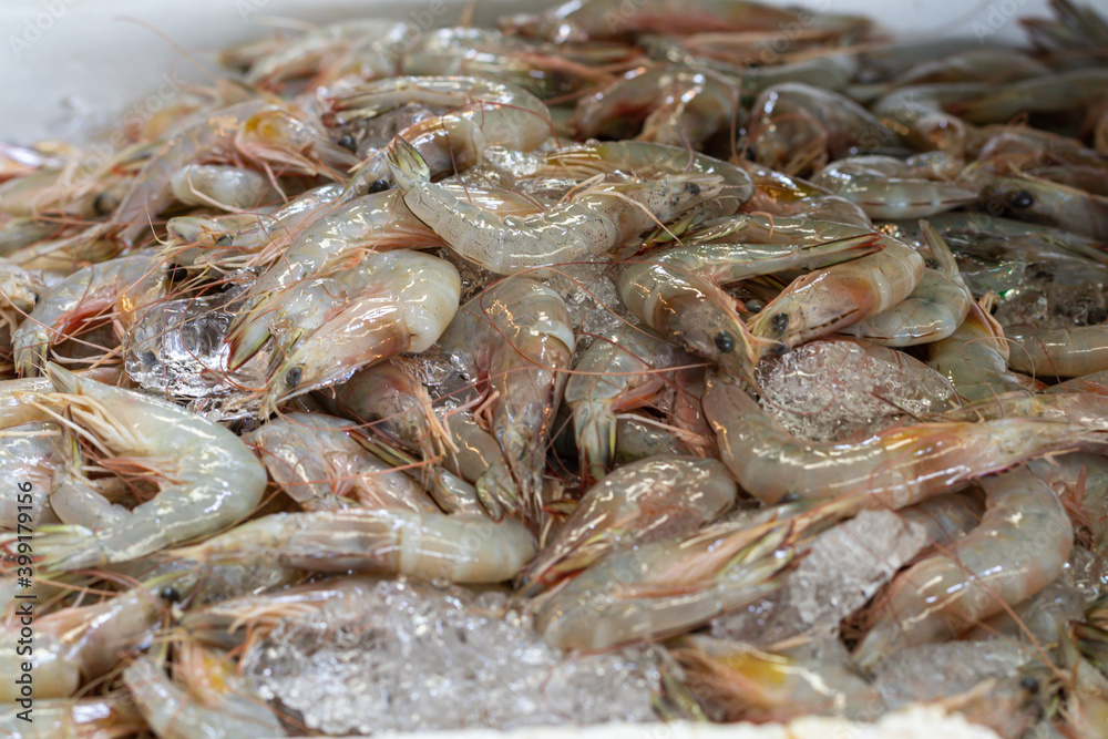 Fresh raw tiger prawns on sale in the market. Fresh raw tiger prawns on sale in the market.