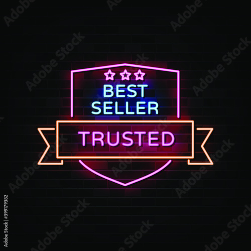 Trusted. Best Seller Neon Sign Vector.