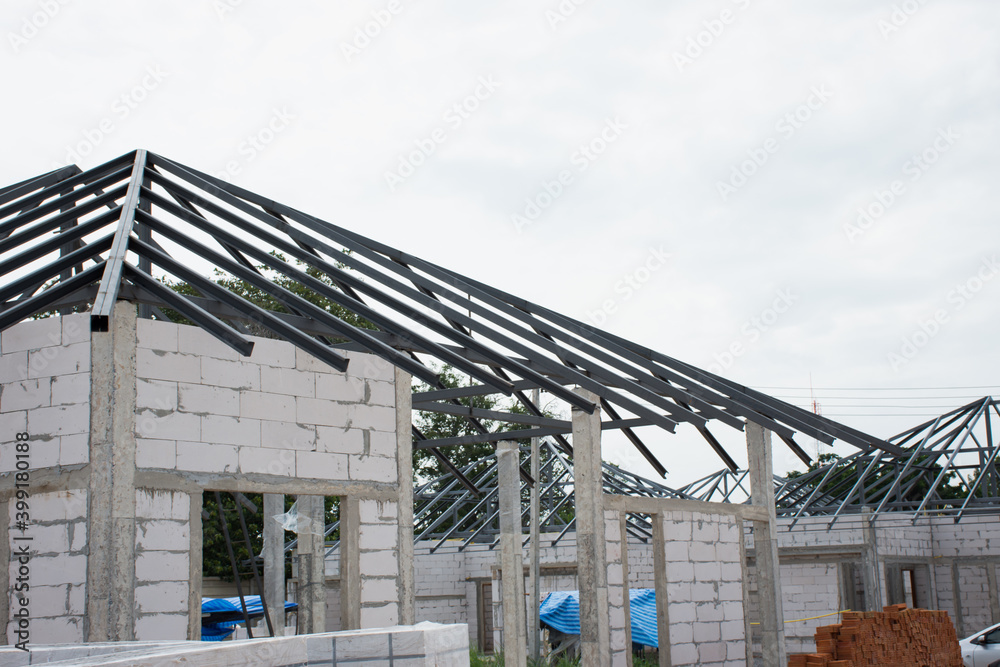 Obraz premium New home before install new roof tile with other in site,selective focus.