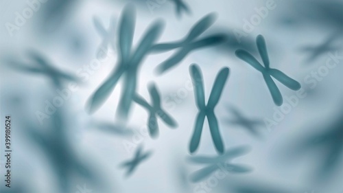 Scientific illustration with chromosomes under a microscope