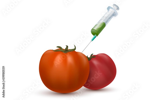 Syringe stuck in a tomato, GMO injection