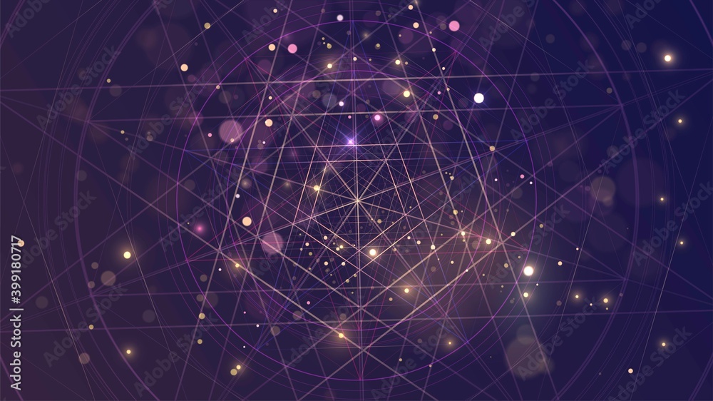 Abstract space background with pentagram and sparks or stars - obrazy, fototapety, plakaty 