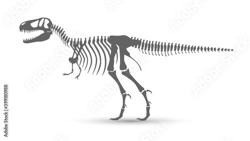 Black silhouette of a tyrannosaurus skeleton on a white background