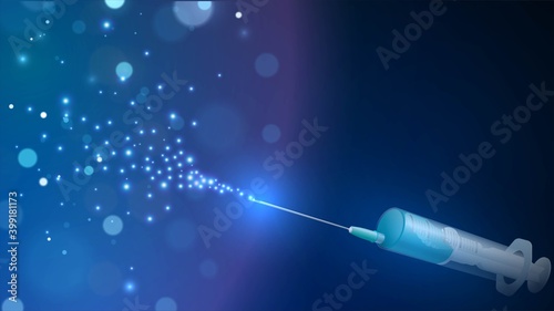 Blue glowing illustration with a syringe injecting medicine or vaccine