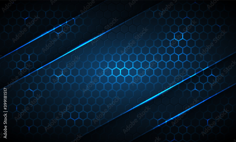 Vecteur Stock Dark blue hexagonal technology abstract background with ...