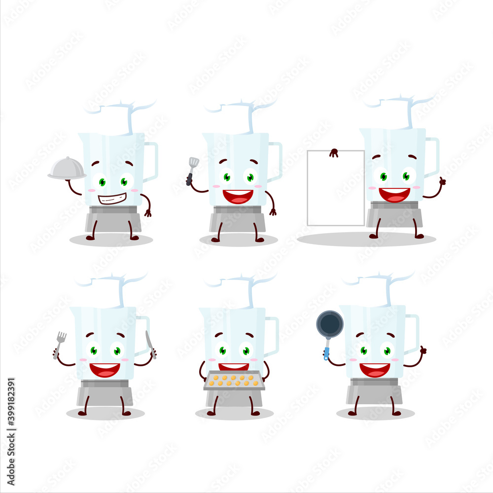 Cartoon character of blender with various chef emoticons Cartoon character of blender with various chef emoticons