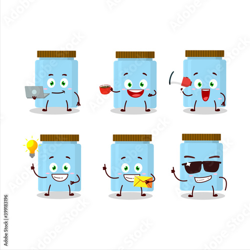 Jar cartoon character with various types of business emoticons