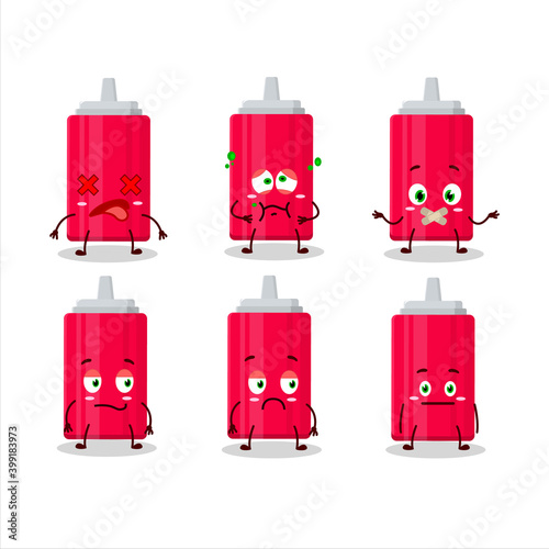 Ketchup bottle cartoon character with nope expression
