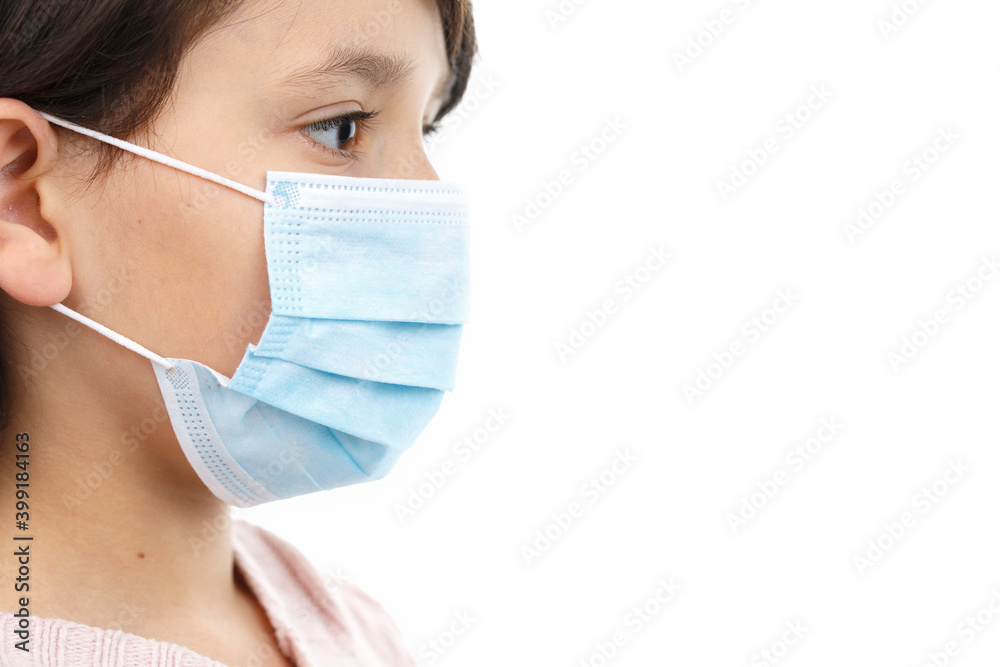 Child in medical mask on white isolated background Child in medical mask on white isolated background