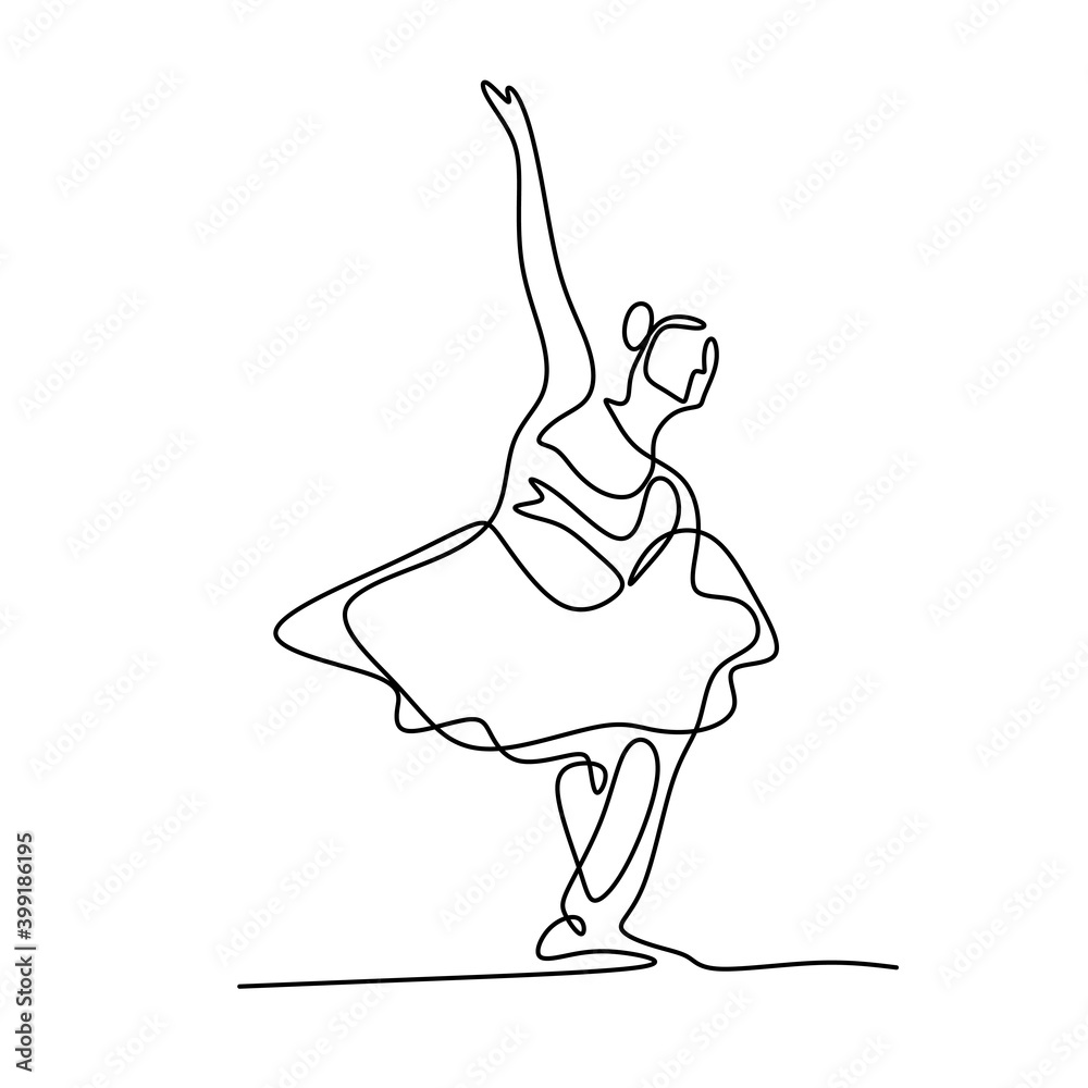 One single line drawing beautiful woman ballerina. Pretty ballet dancer ...