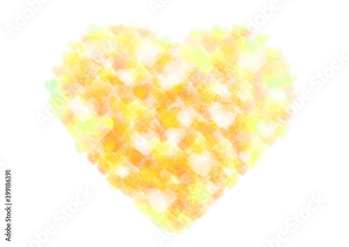 小さなハートが集まり大きなハートマークを形成する黄色いイラスト