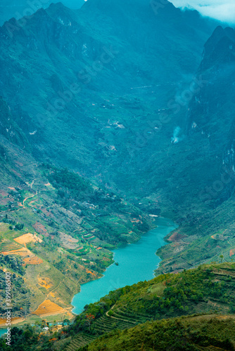 Nho Que River view from Ma Pi Leng Pass, one of the most beautiful are mountain and river in Ha Giang, Vietnam © Nhan