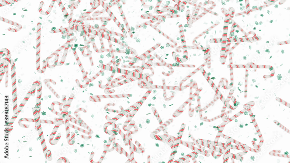 lots of red green candy canes floating in the air, sweets scattered on a white background, 2d render lots of red green candy canes floating in the air, sweets scattered on a white background, 2d render
