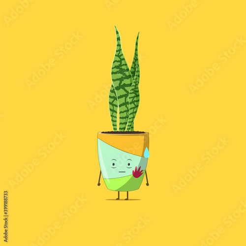 Sansevieria plant character got slap isolated on yellow background. Sansevieria plant character emoticon illustration