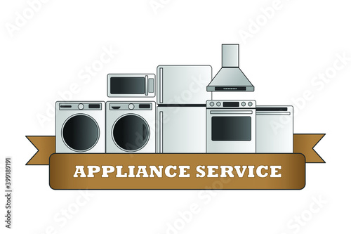 Illustration of kitchen appliances and consumer electronics service banner 
