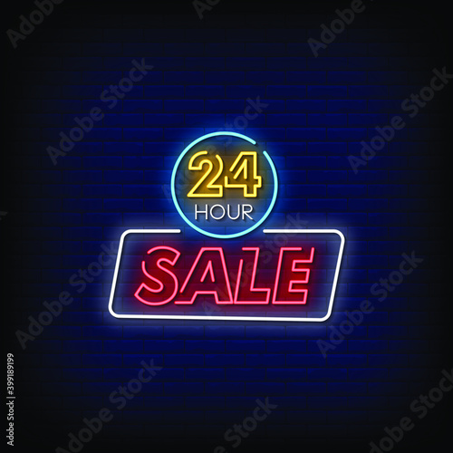 24 hour Sale Neon Signs Style Text Vector