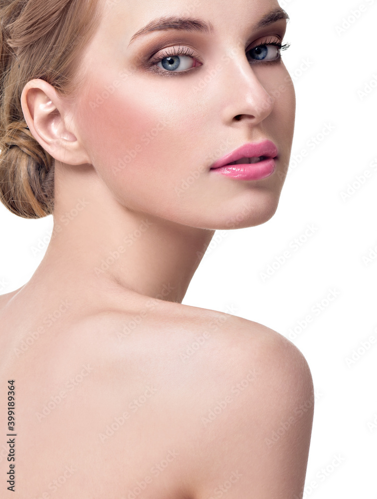 Beautiful face of young adult woman with clean fresh skin. Beautiful face of young adult woman with clean fresh skin.