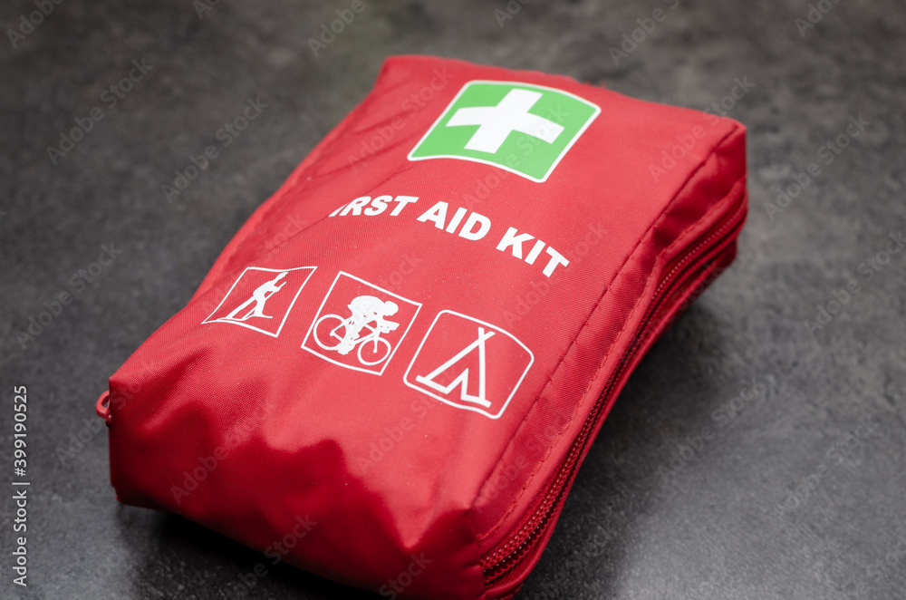 Naklejka premium Quick first aid kit for short trips .