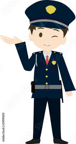 案内をするかわいい警備員のイラスト