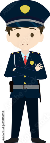 腕組みをするかわいい警備員のイラスト