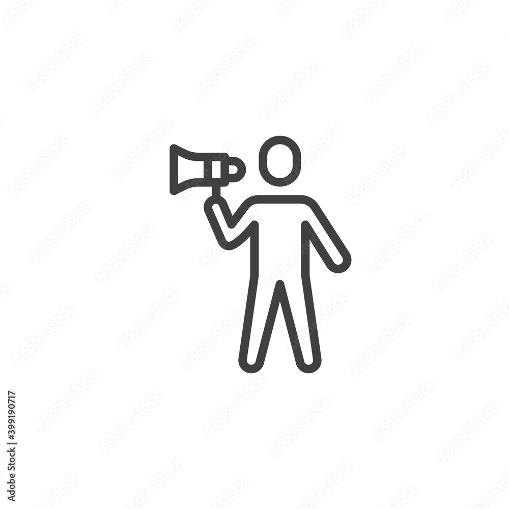 Orator, speaker line icon. linear style sign for mobile concept and web design. Man with megaphone outline vector icon. Symbol, logo illustration. Vector graphics