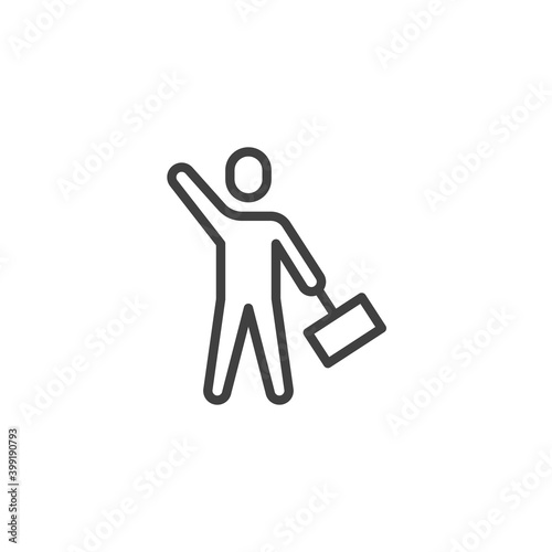 Man with raised hand and placard line icon. linear style sign for mobile concept and web design. Demonstration, revolution, protest outline vector icon. Symbol, logo illustration. Vector graphics