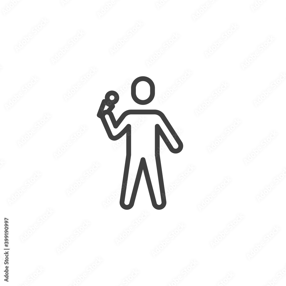 Speaker with microphone line icon. linear style sign for mobile concept and web design. Journalist with a microphone outline vector icon. Symbol, logo illustration. Vector graphics Speaker with microphone line icon. linear style sign for mobile concept and web design. Journalist with a microphone outline vector icon. Symbol, logo illustration. Vector graphics