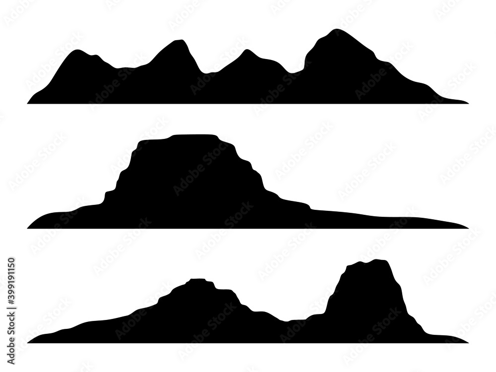 Mountain silhouette. Black hill set