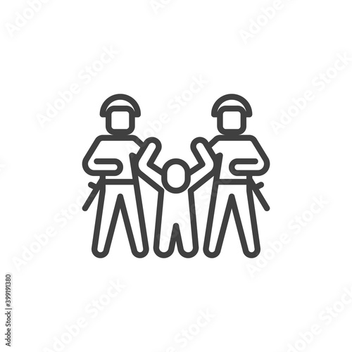 Police arresting protester line icon. linear style sign for mobile concept and web design. Police arrest outline vector icon. Symbol, logo illustration. Vector graphics