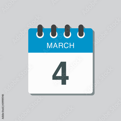 Icon day date 4 March, template calendar page