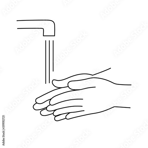 Illustration of washing hands with tap water (Illness Prevention, Hygiene)