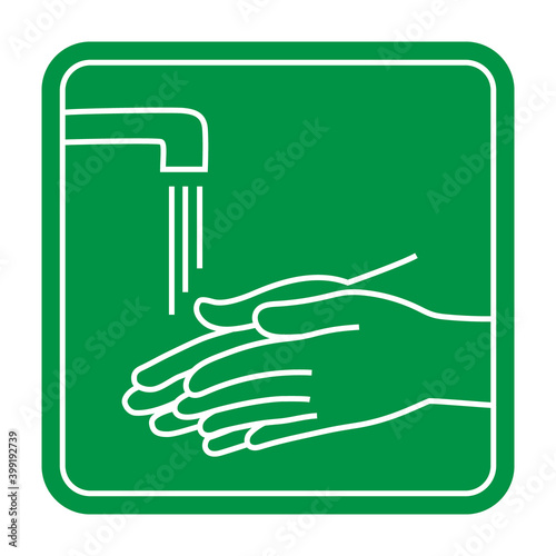 Illustration of washing hands with tap water (Illness Prevention, Hygiene)