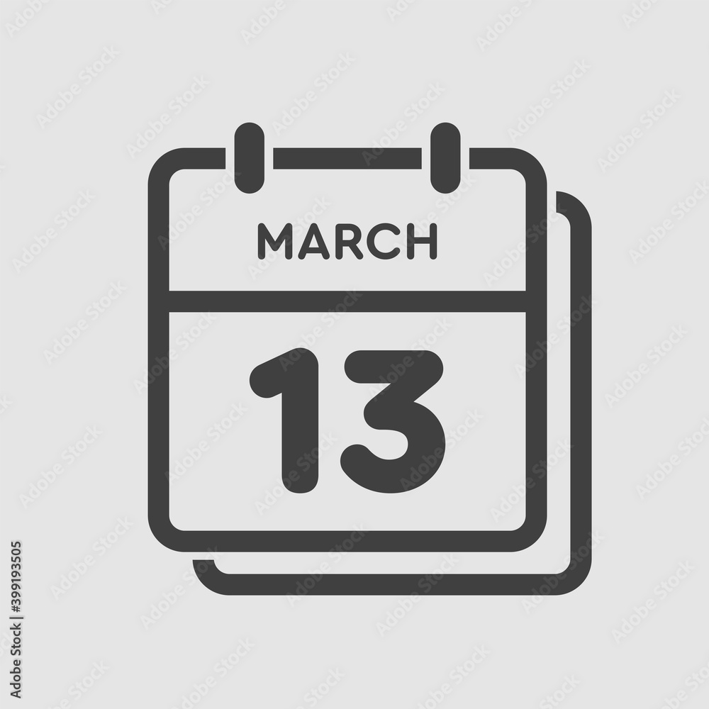 Icon day date 13 March, template calendar page Icon day date 13 March, template calendar page