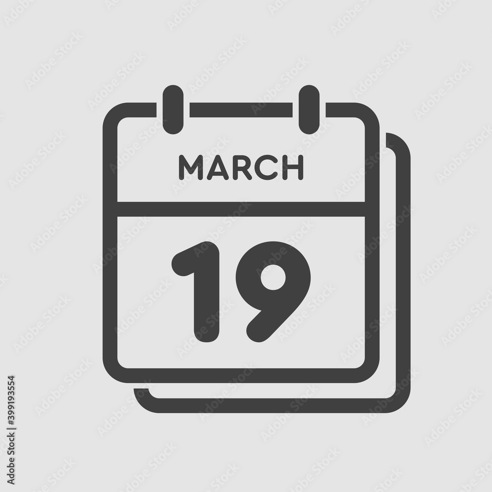 Icon day date 19 March, template calendar page Icon day date 19 March, template calendar page