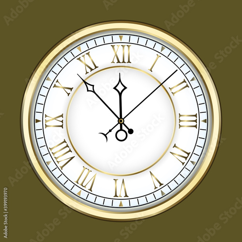 Gold watch with roman numerals. Vector illustration on a dark background.