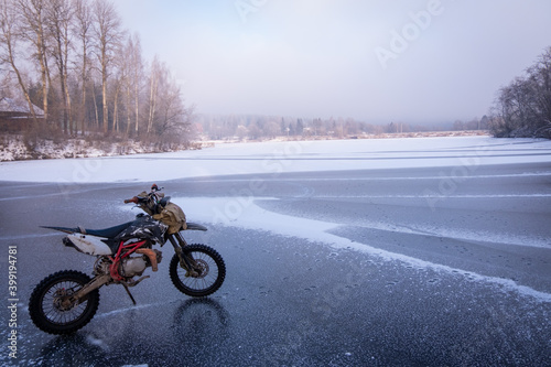 motocross on frozen lake photo